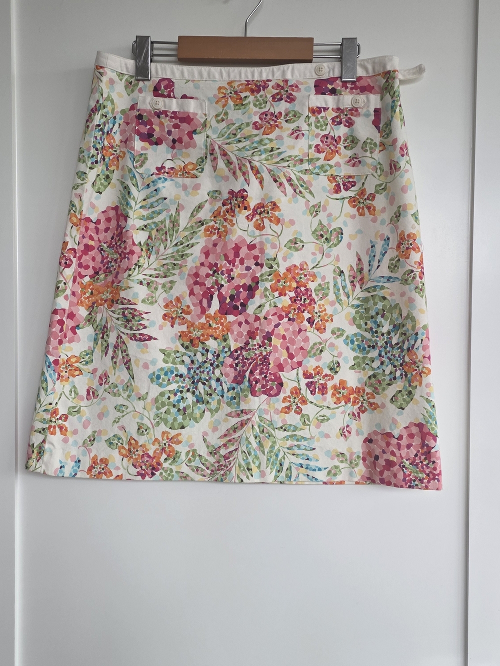 Talbots Floral A-Line Skirt in White with Pink, Green and Orange